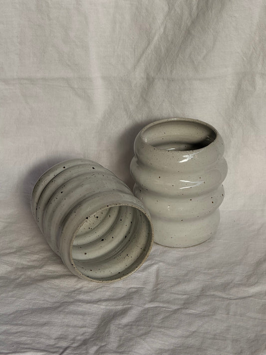 speckled white bubble mugs